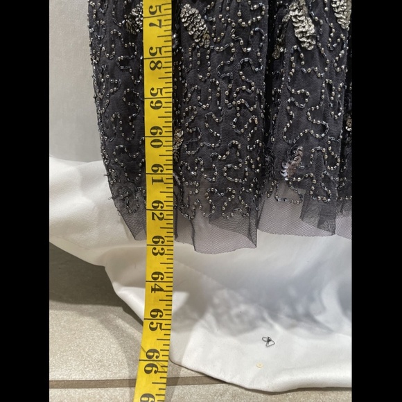 NWT Adrianna Papell Floral Beaded Mermaid‎ Capelet Gown in Gunmetal [SZ 2 ] - Picture 12 of 13